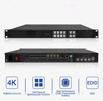 4K वीडियो प्रोसेसर समर्थन 1X4 4X1 स्प्लिसिंग और स्प्लिटिंग फ़ंक्शन के साथ एलईडी स्क्रीन वीडियो वॉल प्रोसेसर